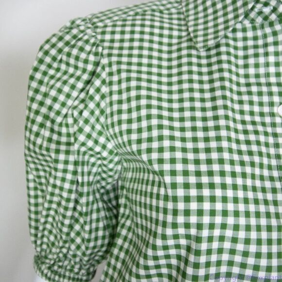 NWT kate spade mini gingham button-front shirt, Green & White - Picture 12 of 16